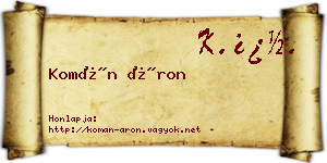 Komán Áron névjegykártya