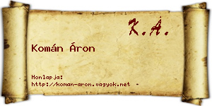 Komán Áron névjegykártya